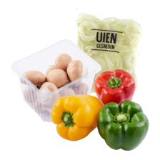 Gesneden uienringen zak à 300 gram,
paprika mix zak à 3 stuks
of kastanjechampignons
schaal à 250 gram